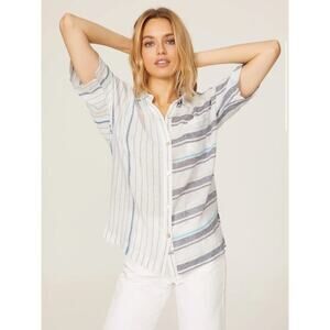 Rails Linen Blend Finley Shirt Size Small Blue Striped Top Coastal Gauzy‎ Beach